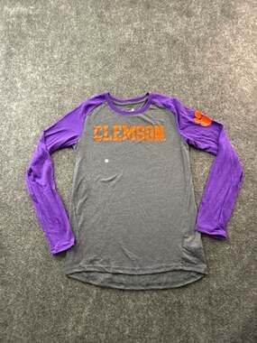 Gen 2 Clemson Tigers Youth Medium 10/12 Long Sleeve Raglan T-Shirt Grey Purple